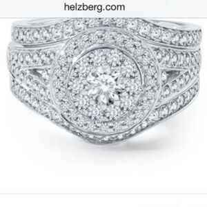 Helzberg Diamond 14K 1  1/3 CTW RD White Gold Halo Bridal Wedding Ring Set